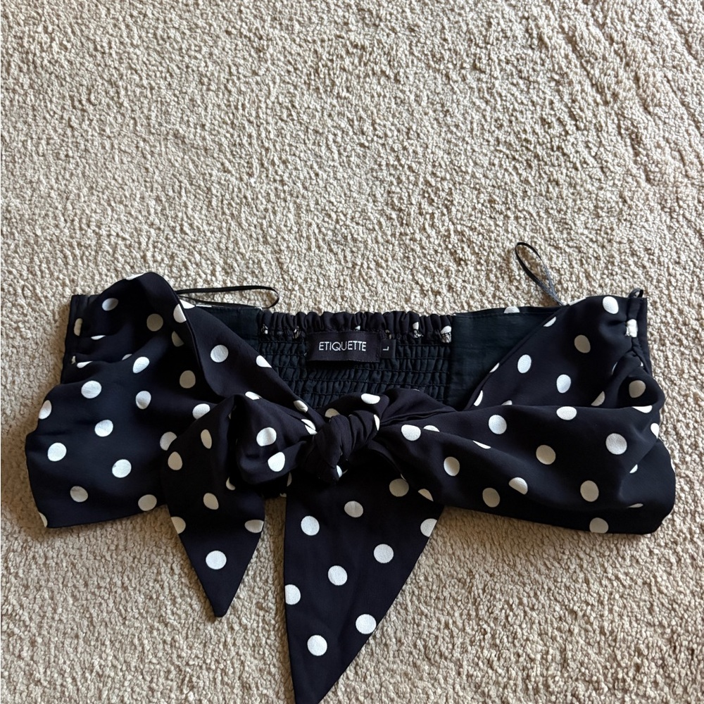 Black Polka Dot Tie-Front Crop Top